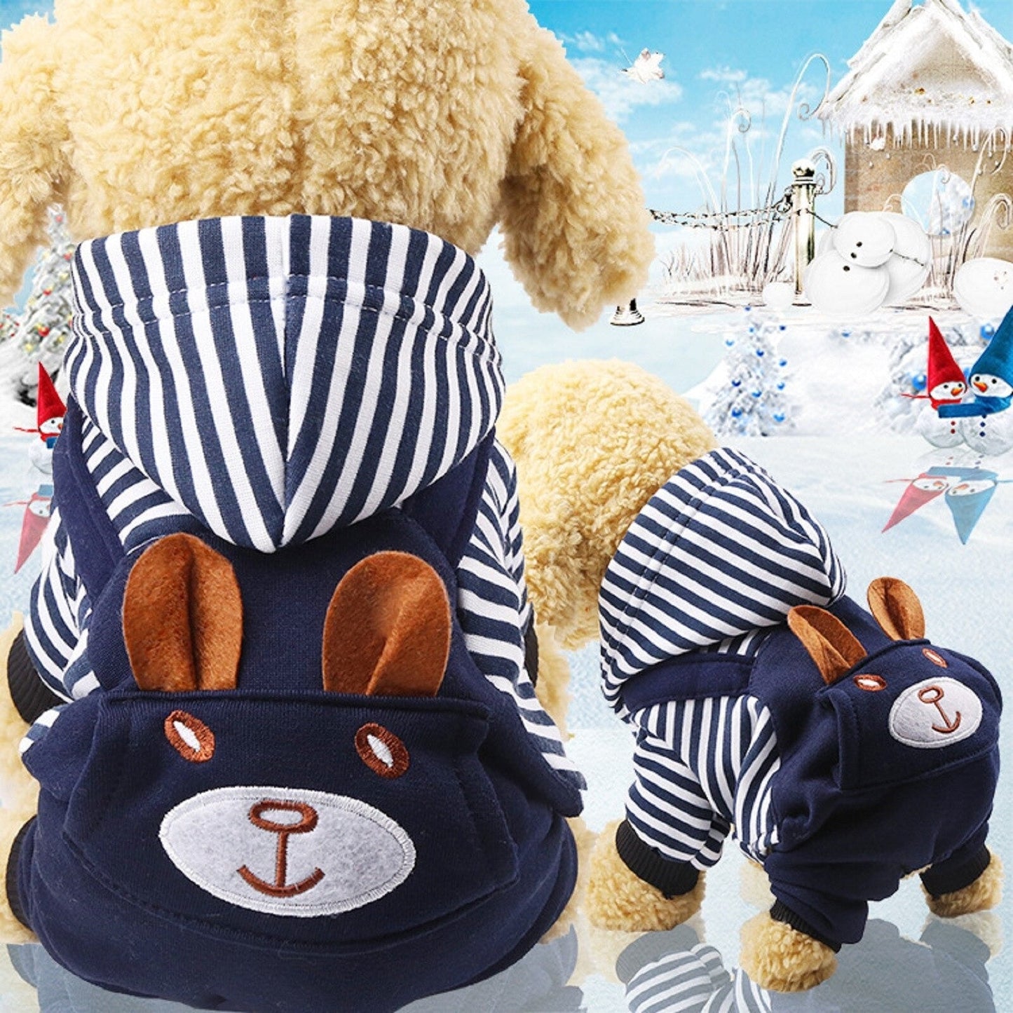 Striped Dog Hoodie – Warm Winter Clothes for Small & Medium Dogs